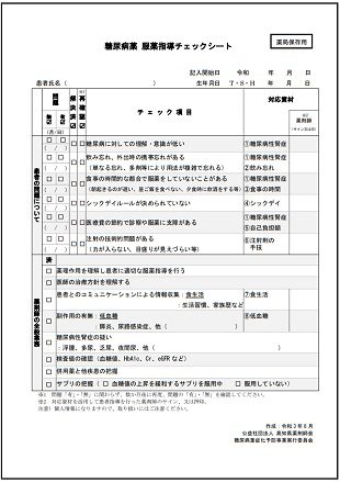 服薬指導チェックシート サンプル